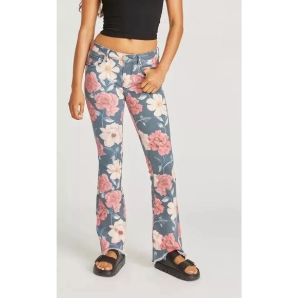 Driftwood Eva Masquerade Lw Rise Floral Print Bootcut Stretch Denim Jeans 26×32 - Picture 1 of 15